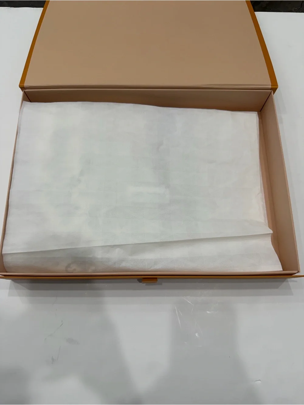 Louis Vuitton Cream and Gold Monogram Tag Detail Scarf - Picture 6 of 13